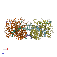 PDB entry 5wdj coloured by chain, top view.