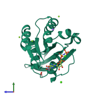 PDB entry 5wdq coloured by chain, side view.