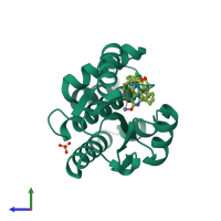 PDB entry 5web coloured by chain, side view.