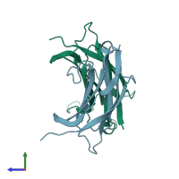 PDB entry 5wec coloured by chain, side view.