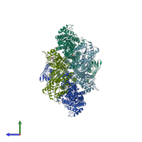 PDB entry 5wek coloured by chain, side view.