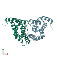 PDB entry 5wfb coloured by chain, front view.