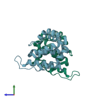 PDB entry 5wfb coloured by chain, side view.
