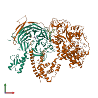 PDB entry 5wfc coloured by chain, front view.