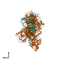 PDB entry 5wfc coloured by chain, side view.