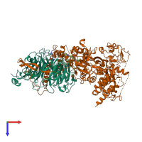 PDB entry 5wfc coloured by chain, top view.