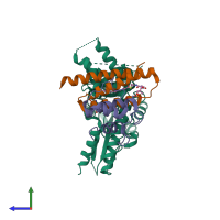 PDB entry 5wgb coloured by chain, side view.