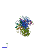 PDB entry 5whe coloured by chain, side view.