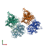 PDB entry 5wj6 coloured by chain, front view.