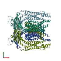 PDB entry 5wj9 coloured by chain, front view.