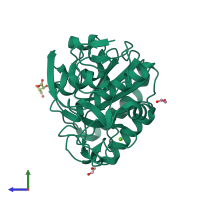 PDB entry 5wjg coloured by chain, side view.