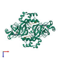 Homo dimeric assembly 1 of PDB entry 5wkk coloured by chemically distinct molecules, top view.