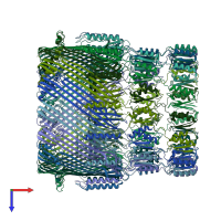PDB entry 5wln coloured by chain, top view.