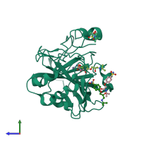 PDB entry 5wlt coloured by chain, side view.