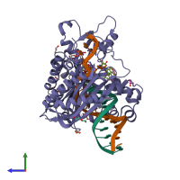 PDB entry 5wm1 coloured by chain, side view.