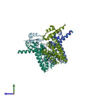PDB entry 5wm9 coloured by chain, side view.