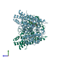 PDB entry 5wmu coloured by chain, side view.