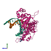 PDB entry 5wny coloured by chain, side view.