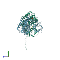 PDB entry 5wo4 coloured by chain, side view.