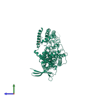 PDB entry 5woa coloured by chain, side view.