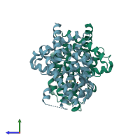 PDB entry 5wqx coloured by chain, side view.