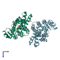 PDB entry 5wqx coloured by chain, top view.