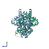 PDB entry 5wr0 coloured by chain, side view.