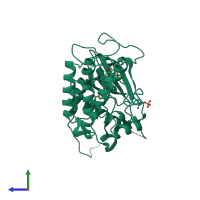 PDB entry 5wr7 coloured by chain, side view.