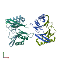 PDB entry 5wtq coloured by chain, front view.