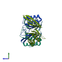 PDB entry 5wtq coloured by chain, side view.