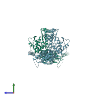 PDB entry 5wu1 coloured by chain, side view.