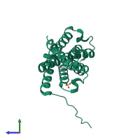 PDB entry 5wue coloured by chain, side view.