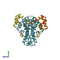 PDB entry 5wur coloured by chain, side view.