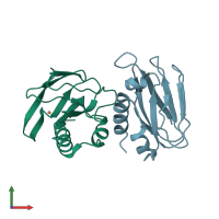 PDB entry 5wv4 coloured by chain, front view.