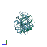 PDB entry 5wv4 coloured by chain, side view.