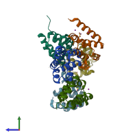 PDB entry 5wvc coloured by chain, side view.
