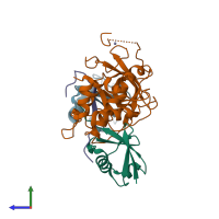 PDB entry 5wvo coloured by chain, side view.