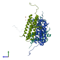 PDB entry 5ww5 coloured by chain, side view.