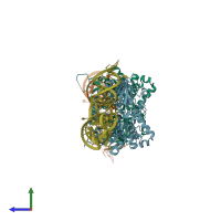 PDB entry 5wwr coloured by chain, side view.