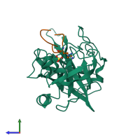 PDB entry 5wxf coloured by chain, side view.