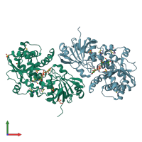 PDB entry 5wxi coloured by chain, front view.