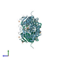 PDB entry 5wxi coloured by chain, side view.