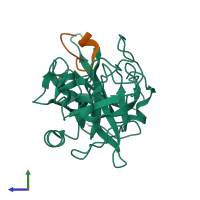 PDB entry 5wxr coloured by chain, side view.