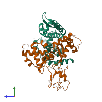 PDB entry 5wy5 coloured by chain, side view.