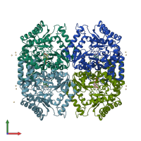 PDB entry 5wyf coloured by chain, front view.