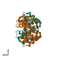 PDB entry 5wzf coloured by chain, side view.