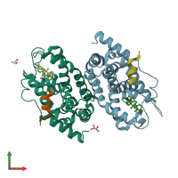 PDB entry 5wzx coloured by chain, front view.