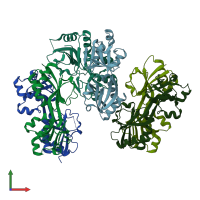 PDB entry 5x0o coloured by chain, front view.