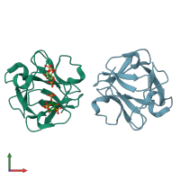 PDB entry 5x1o coloured by chain, front view.