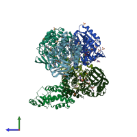 PDB entry 5x20 coloured by chain, side view.